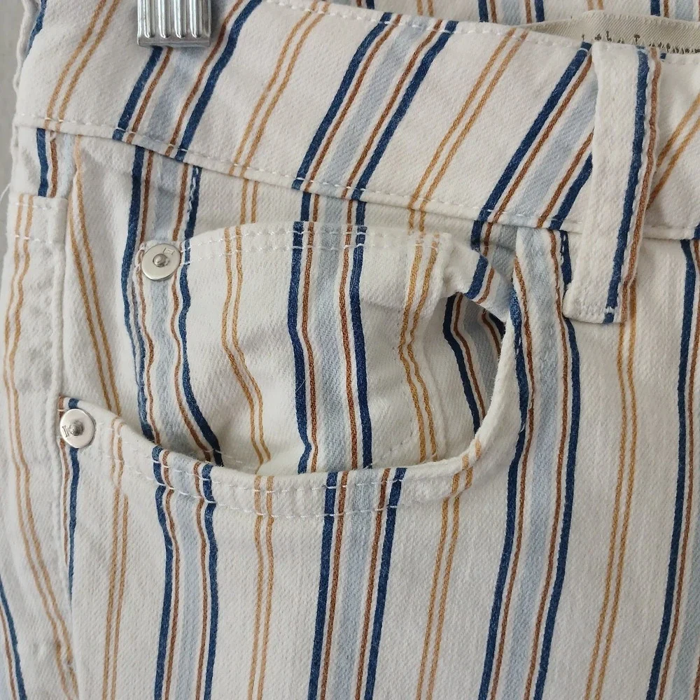 Anthropologie Pilcro Women's Size 27 High Rise Boot Cut Pants Raw Hem Striped